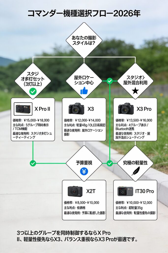 GODOXコマンダー撮影スタイル別の選択フロー