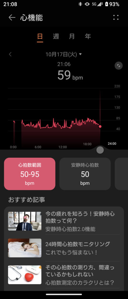 HUAWEI WATCH GT 4のHuaweiヘルスケアアプリ（心拍管理）
