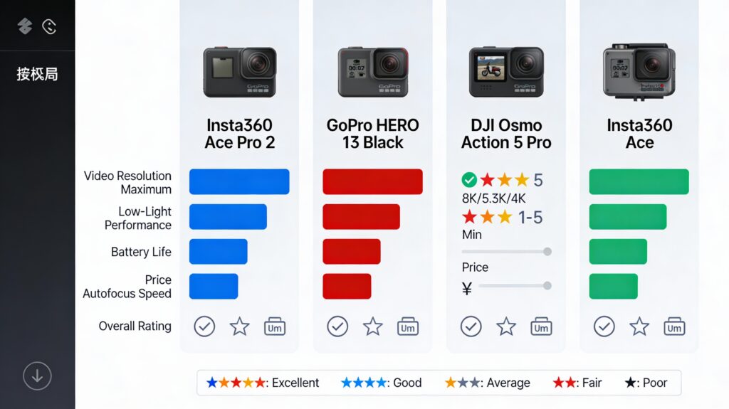 アクションカメラ4機種スペック比較インフォグラフィッ