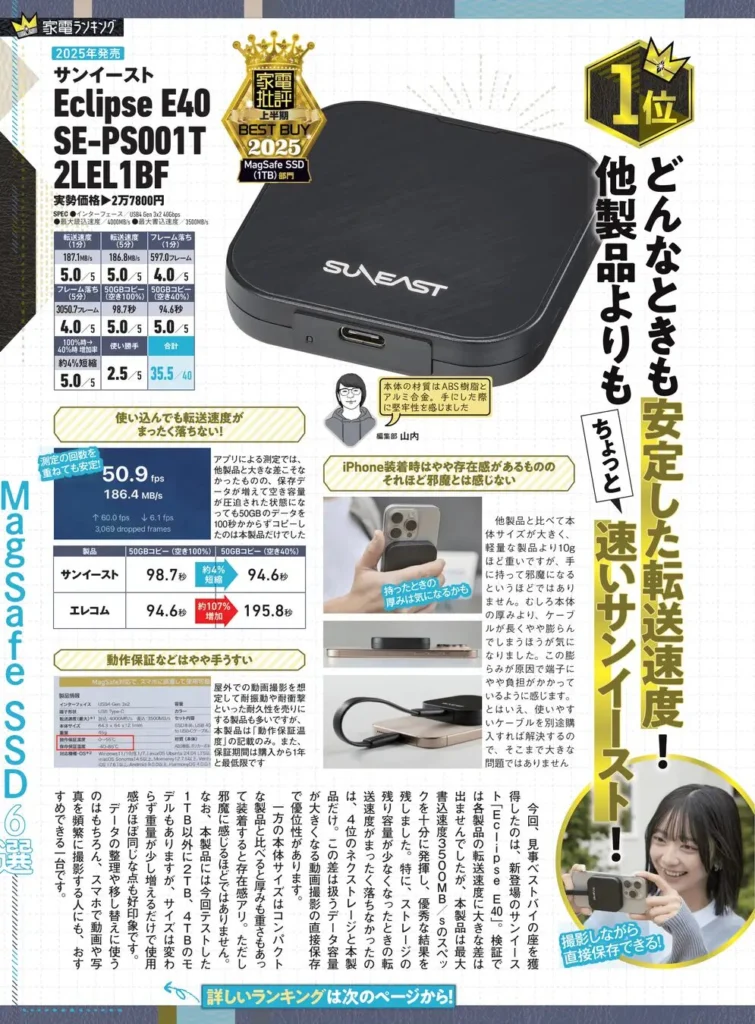 SUNEAST Eclipse E40 レビュー | 業界最速4000MB/s USB4対応SSD 実機