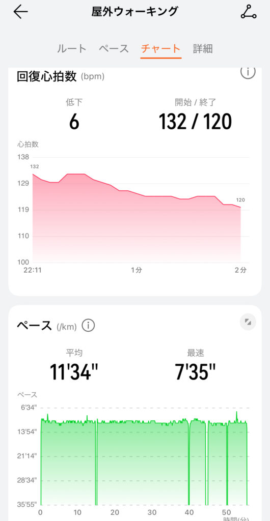 Huawei WATCH FIT 4 Proの屋外ウォーキング(チャート)