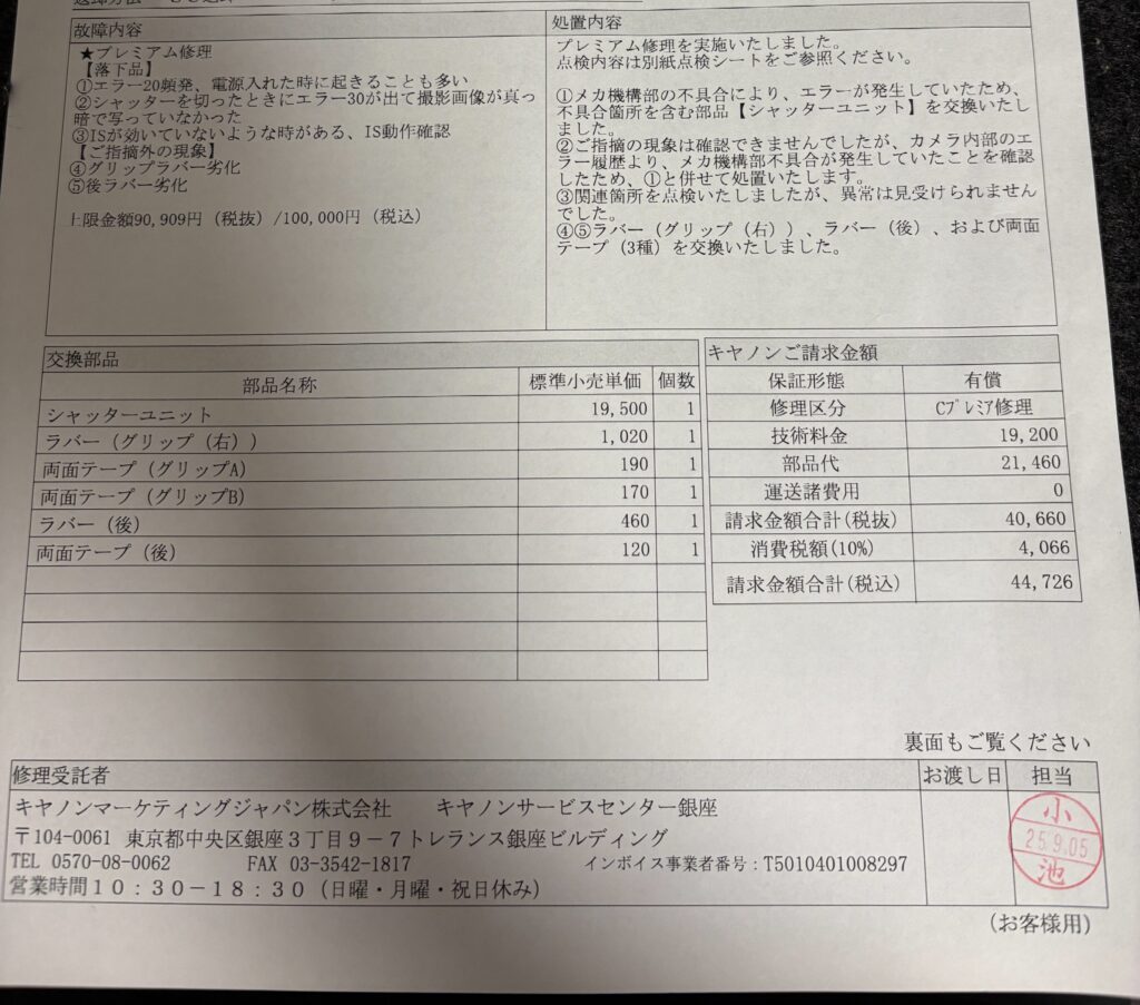 EOS R6がErr20で壊れた修理体験記（楽天保険で救われた）