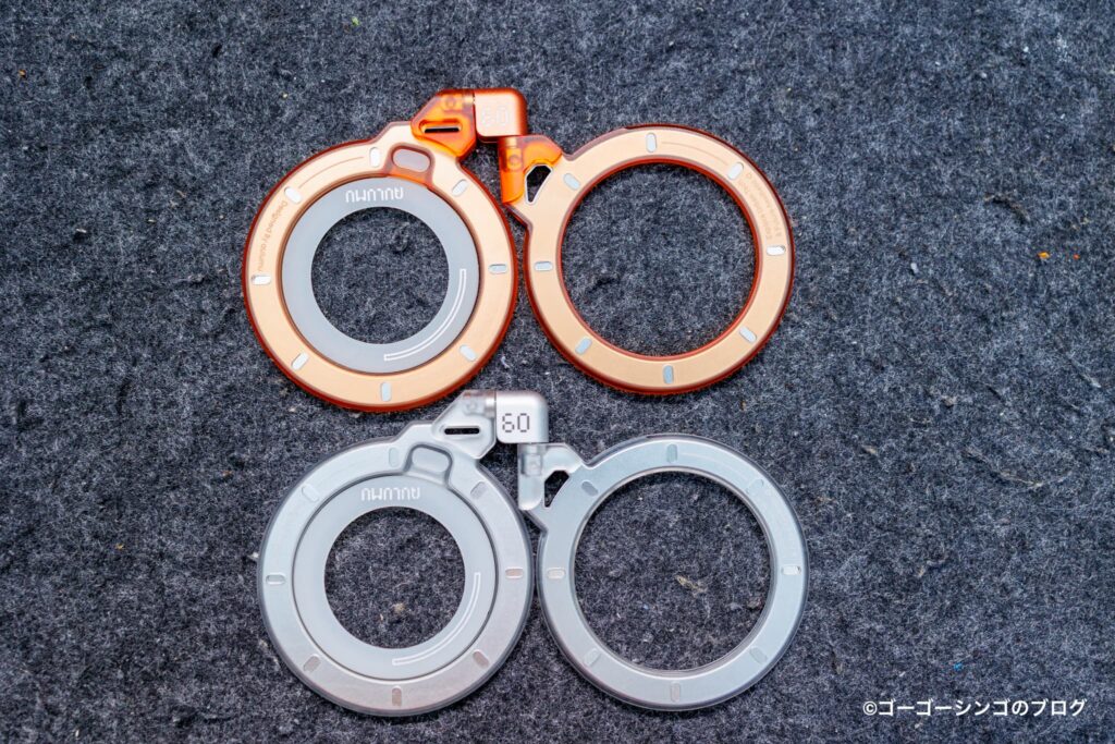 Aulumu G09 Ghostのオレンジ＆シルバーのヒンジの開閉
