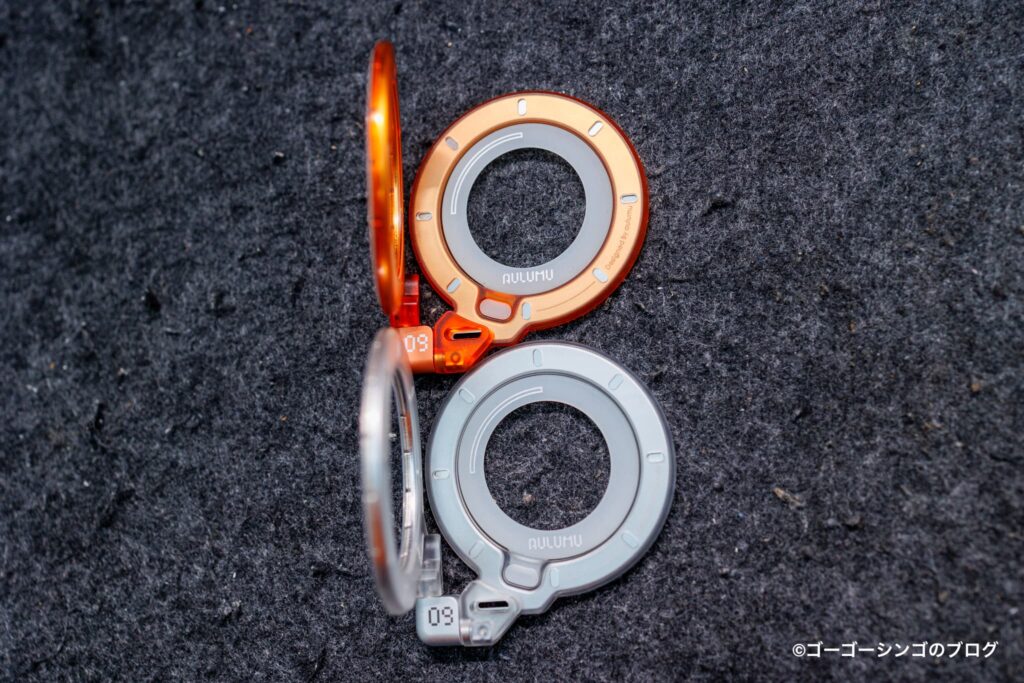 Aulumu G09 Ghostのオレンジ＆シルバーのヒンジ