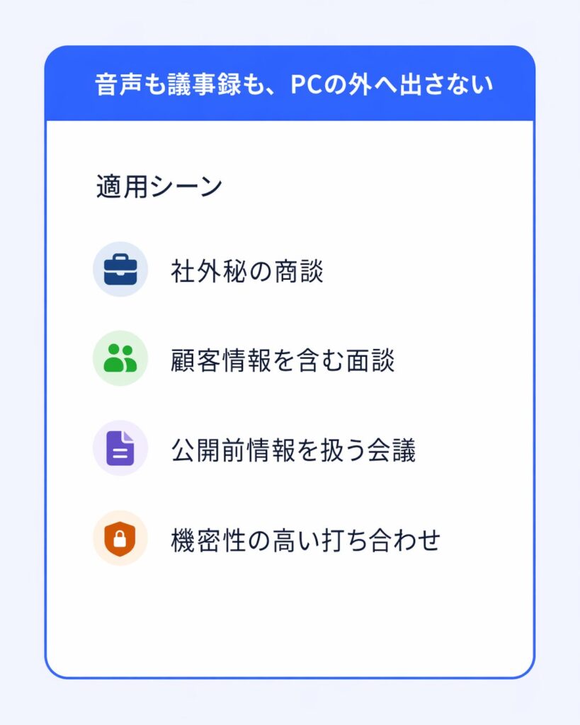 外部サーバーに送らない「プライバシーモード」で完全ローカル処理